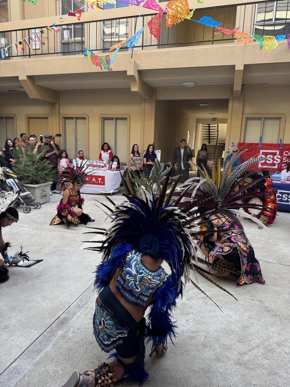 Danza Azteca dancers in motion during the celebration