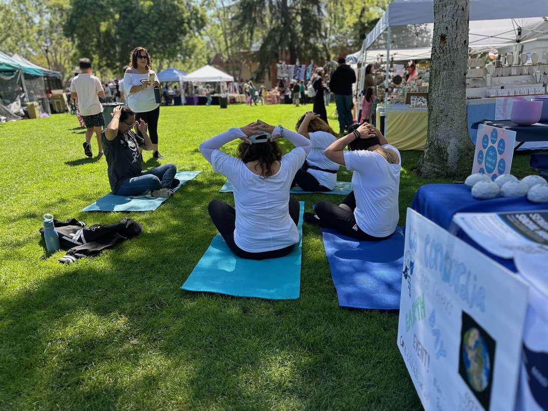 A community yoga and wellness session in the park