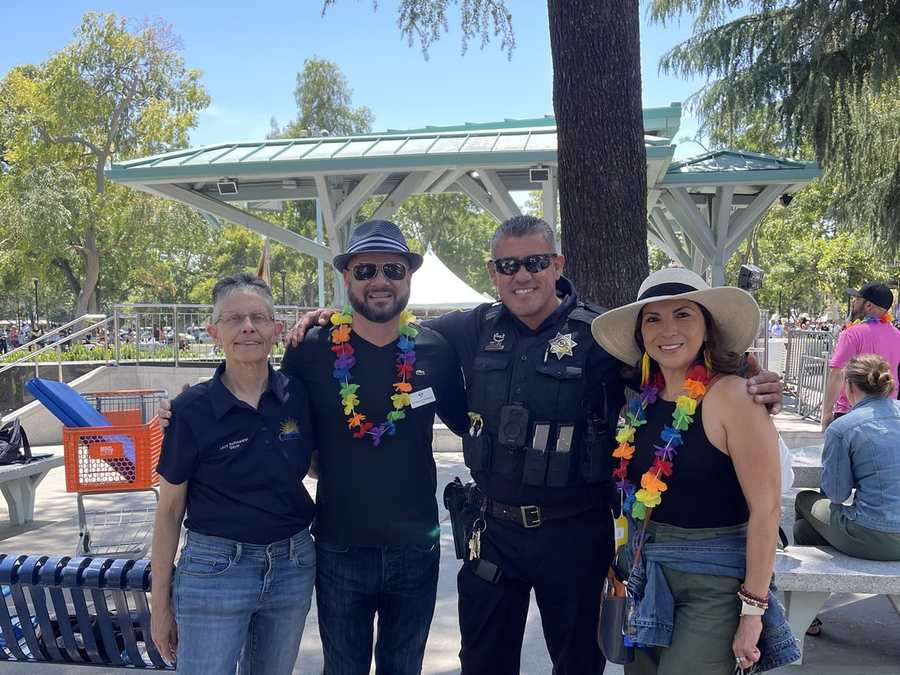 La Concordia leaders with a Concord city official and a police officer at the Pride celebration