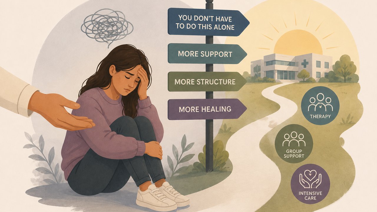 An illustration of a path toward more support, structure, and healing