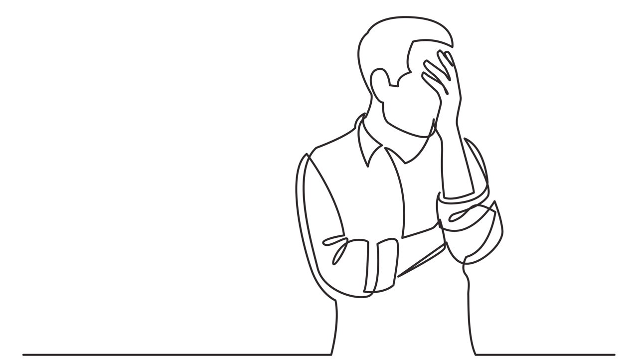 Line illustration of a man with hand to his face