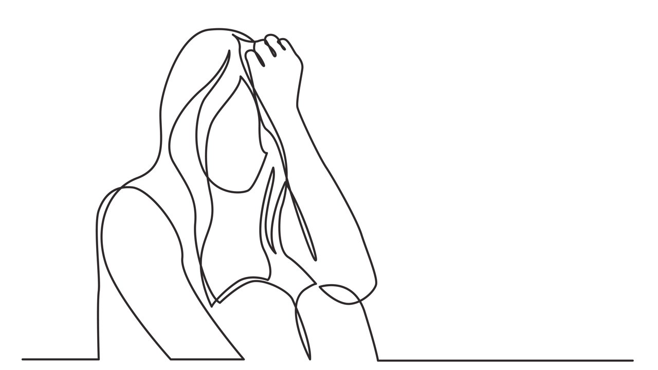 Line illustration of a woman with head resting on her hand